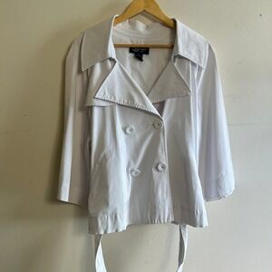Sharagano Studio White Double Breasted Short Trench Coat Jacket XL